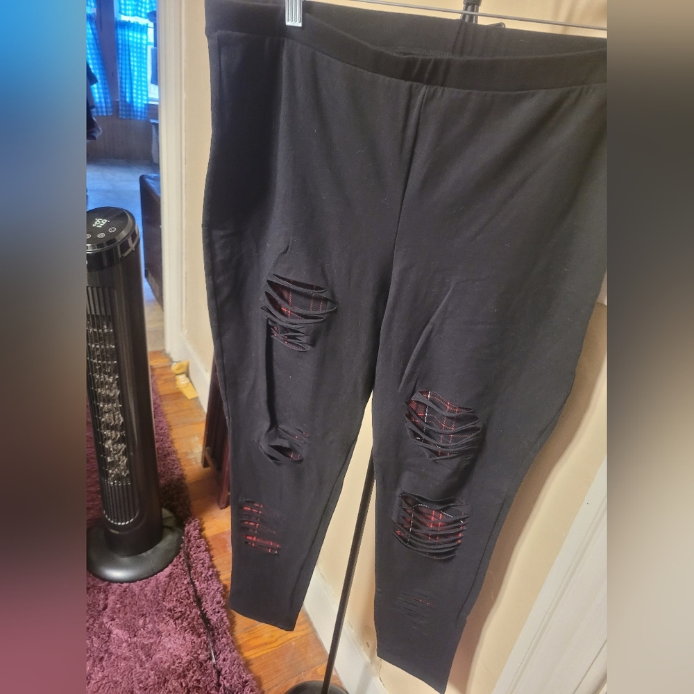 Size 3 Black with Plaid Destructed Leggings